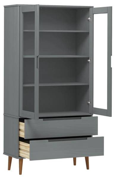 Armoire à vitrine 3017195 Gris - Pin - 90 x 175 x 35 cm