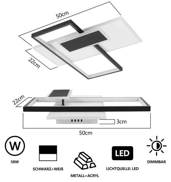 LED Deckenleuchte Pexir Weiß - Aluminium - Eisen - 50 x 7 x 50 cm