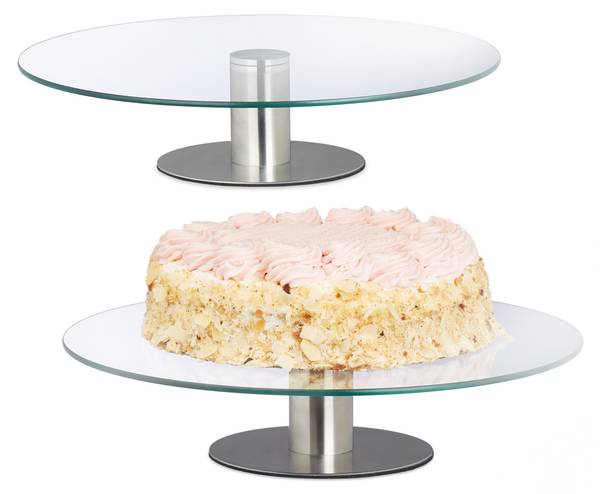 2x Tortenplatte drehbar mit Standfuß Silber - Glas - Metall - 30 x 8 x 30 cm