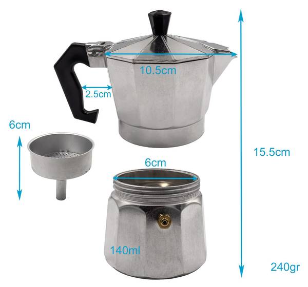 Espressokocher EMILIO Silber - Metall - 9 x 15 x 15 cm