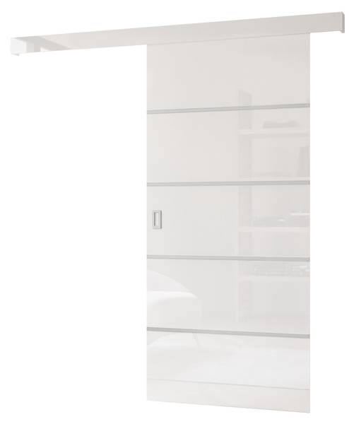 Schiebetür YORK GLOSSY II Silber - Weiß - Holzwerkstoff - 204 x 215 x 7 cm