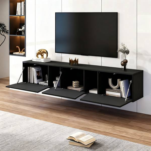 TV-meubel Ourea Ⅵ zwart - plaatmateriaal op houtbasis - 35 x 30 x 180 cm