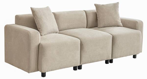 3-Sitzer Sofa ChenilKiss Ⅲ Beige - Holzwerkstoff - Metall - Kunststoff - Massivholz - Textil - 211 x 71 x 67 cm