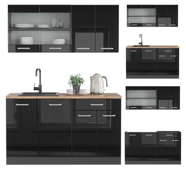 Singleküche R-Line 42955 Anthrazit - Hochglanz Schwarz