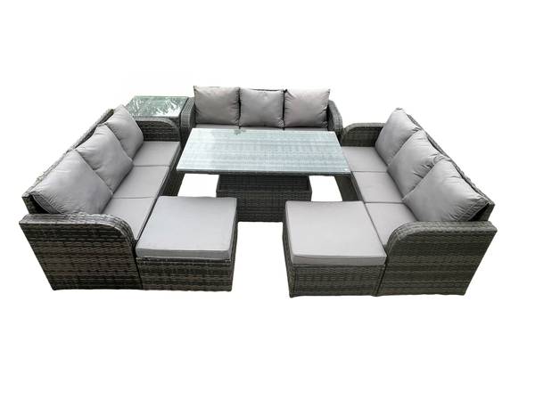 Esstisch Und Sofa Set L(8er-Set) Grau - Webstoff - Klarglas