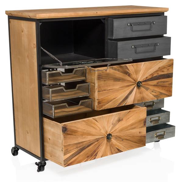 Sideboard CONTINENTO XL Braun - Tanne - Stahl - 34 x 84 x 88 cm
