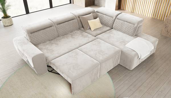 Ecksofa Vidar mit Schlaffunktion Beige - Velours - Samt - Birke - Buche - 273 x 102 x 224 cm