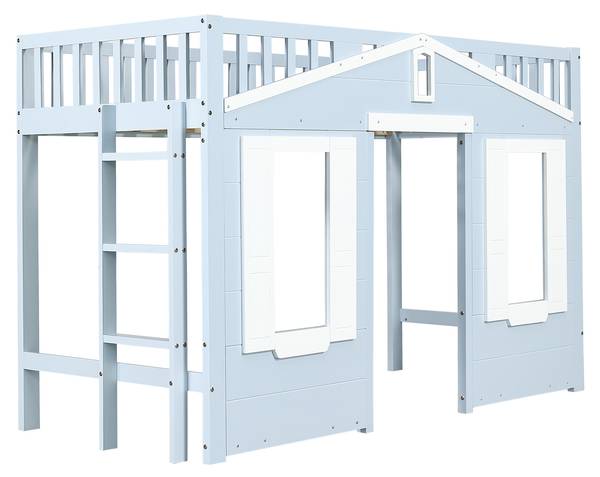 Hochbett OzeanAttic Ⅰ Blau - Holzwerkstoff - Massivholz - 95 x 135 x 210 cm