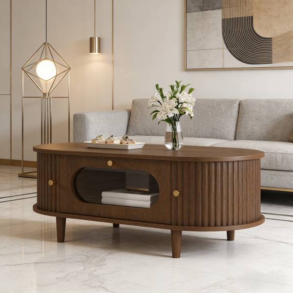 Salontafel Coeus Ⅳ bruin - plaatmateriaal op houtbasis - glas - 50 x 36 x 100 cm