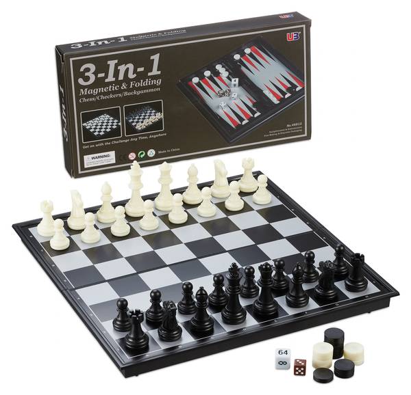 3-in-1 Schachspiel magnetisch Schwarz - Rot - Weiß - PVC - 32 x 2 x 32 cm