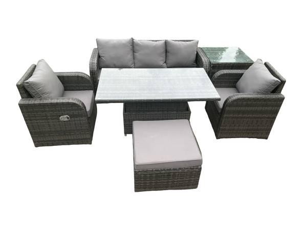 Gartenmöbel Set Patio XL(6er-Set) Grau - Webstoff - Klarglas