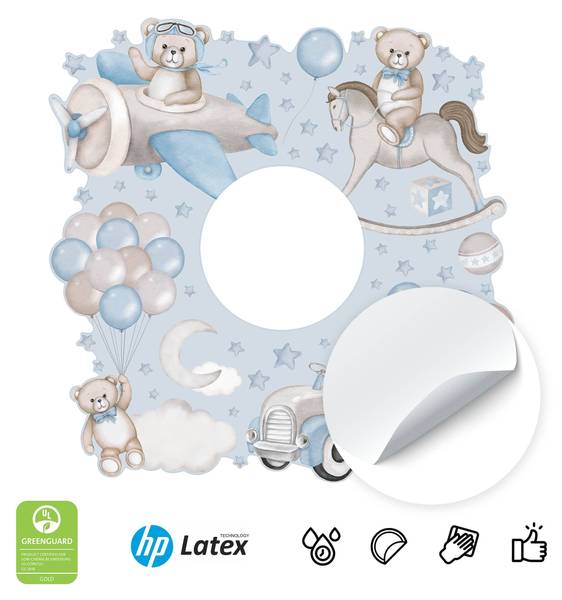 Lichtschalter-Sticker Teddybären Schwarz - Blau - Grau - PVC - 20 x 20 x 20 cm
