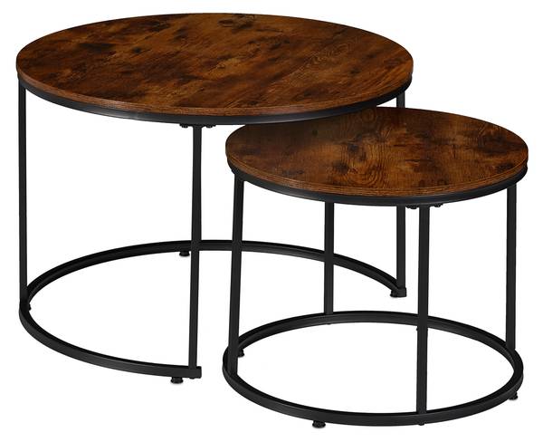 Satztisch 2er Set Industrial-Design Schwarz - Braun - Eisen - 70 x 46 x 70 cm