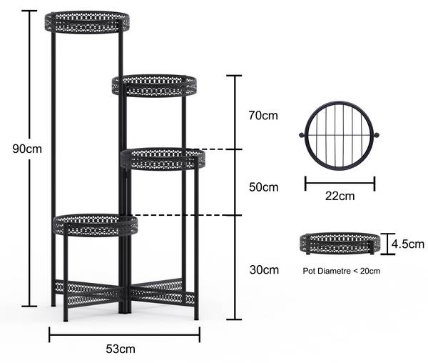 Étagère Plante XJJ491-L Noir - Fer - 22 x 90 x 53 cm
