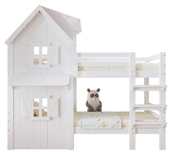 Etagenbett Huda Weiß - Holzwerkstoff - Massivholz - 111 x 192 x 205 cm