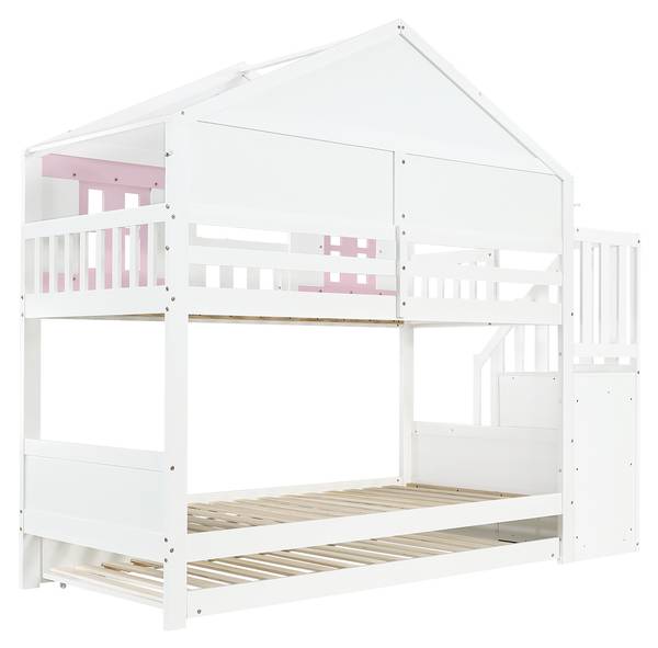 Etagenbett LucyWoody Ⅰ Weiß - Holzwerkstoff - 96 x 211 x 253 cm