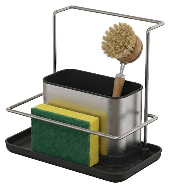 Spülbecken Organizer mit Abtropfschale Schwarz - Silber - Eisen - 21 x 19 x 12 cm