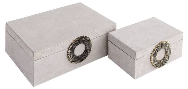 Aufbewahrungsbox HAZAEL 2er-Set Beige - Echtleder - 25 x 13 x 36 cm