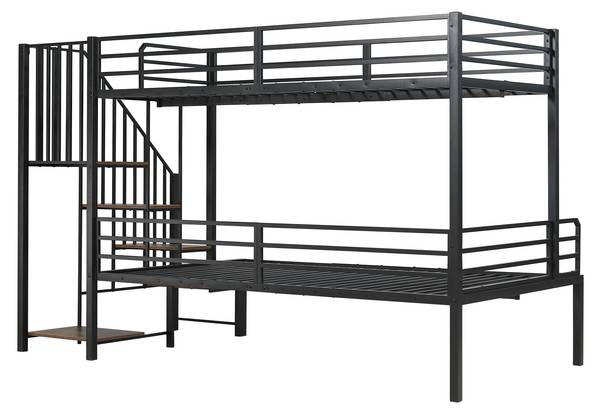 Lit superposé EveMetal Ⅰ Noir - Bois manufacturé - Métal - 124 x 160 x 257 cm