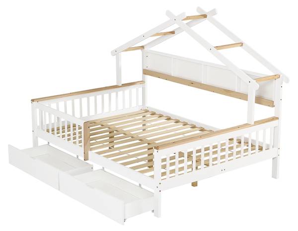 Kinderbett WoodyZoom Ⅰ Weiß - Holzwerkstoff - Massivholz - 147 x 152 x 219 cm