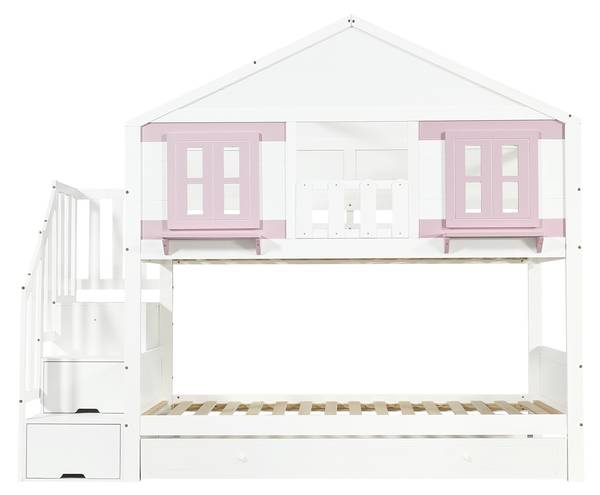 Etagenbett Ava Pink - Weiß - Kiefer - 96 x 211 x 253 cm