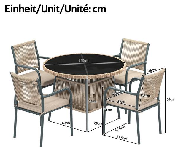 Gartenmöbel-Set Anemoi Ⅰ Beige - Schwarz - Metall - Textil
