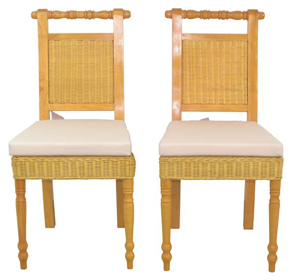 Rattanstuhl mit Kissenauflagen (2Stück) Beige