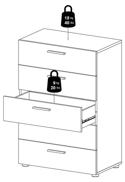 Kommode Petra Schwarz - Holz teilmassiv - 70 x 102 x 40 cm