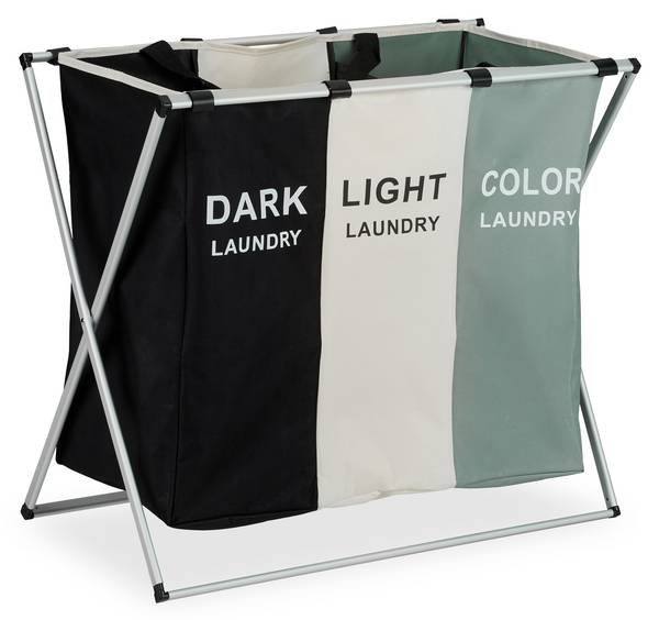 Faltbarer Wäschesammler 3 Fächer Schwarz - Grau - Weiß - Polyester - Aluminium - 65 x 60 x 37 cm