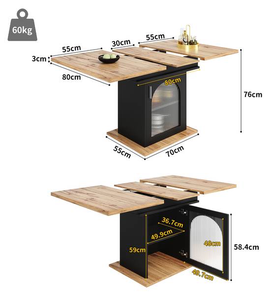 Esstisch Chocas BK GL Schwarz - Holzwerkstoff - Glas