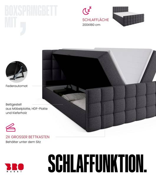 Boxspringbett DAKOTA DUO Dunkelgrau - Liegefläche Breite: 180 cm