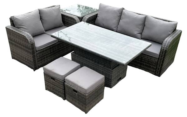 Outdoor Balkonmöbel Set A(6er-Set)  Grau - Webstoff - Klarglas