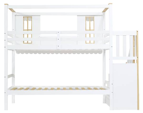 Lit superposé maison Uranus Ⅰ Marron - Blanc - Bois manufacturé - Bois massif - 97 x 202 x 253 cm
