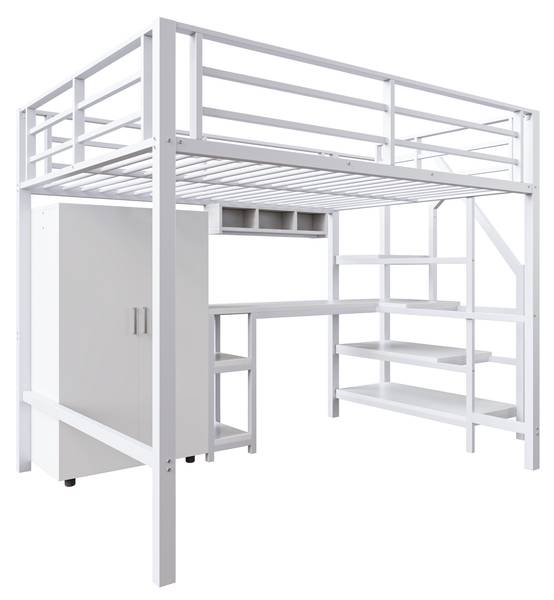 Hochbett mit Kleiderschrank Alya Weiß