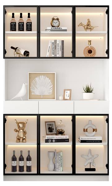 Vitrinenschrank Ourea Ⅰ Schwarz - Weiß - Holzwerkstoff - Glas - Metall - 36 x 200 x 120 cm