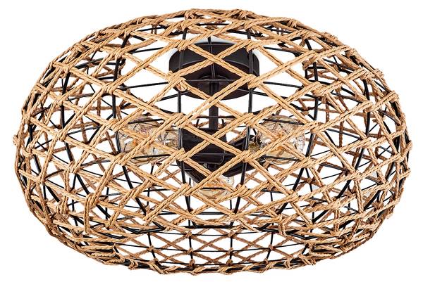 Deckenleuchte Messerotti Beige - Schwarz - 51 x 26 x 52 cm - Durchmesser: 50 cm - Flammenanzahl: 3 - Holzwerkstoff - Metall - Papier - Rattan