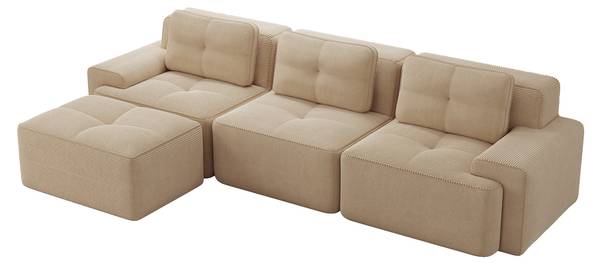 Ecksofa FX-OTM Beige - Cord - 293 x 69 x 177 cm