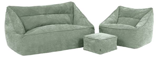 Sofa Chenille, Sitzsack mit Hocker Grün