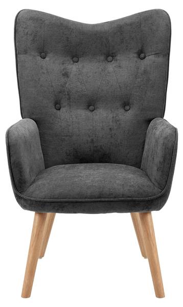 Ohrensessel NATALIE Grau - Metall - Massivholz - Textil - 64 x 99 x 68 cm