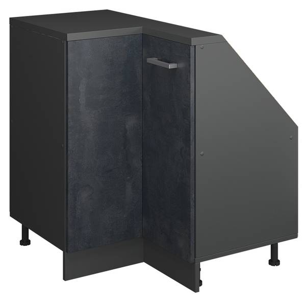 Eck-Küchenschrank für Dachschrägen 59095 Anthrazit - Beton Dekor - Dunkelgrau - Tiefe: 46 cm
