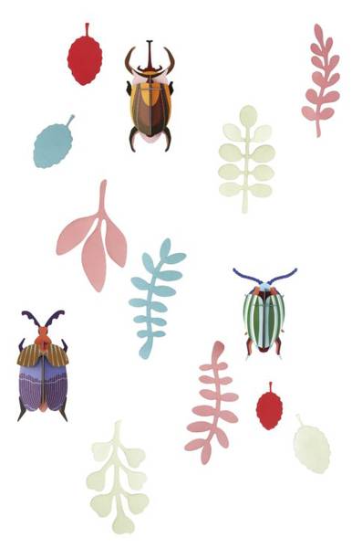 Wandobjekt Käfer-Set Naturfaser - Papier - 6 x 18 x 8 cm