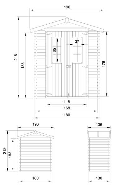 Tuinschuur M367C+M367G Hoogte: 224 cm