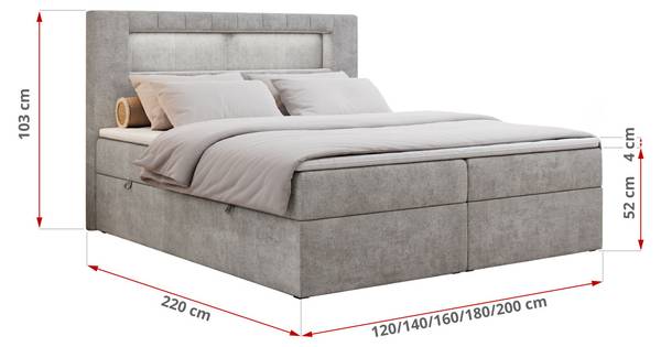 Boxspringbett GOLD-5 Platingrau - H4 - Textil - Liegefläche Breite: 120 cm