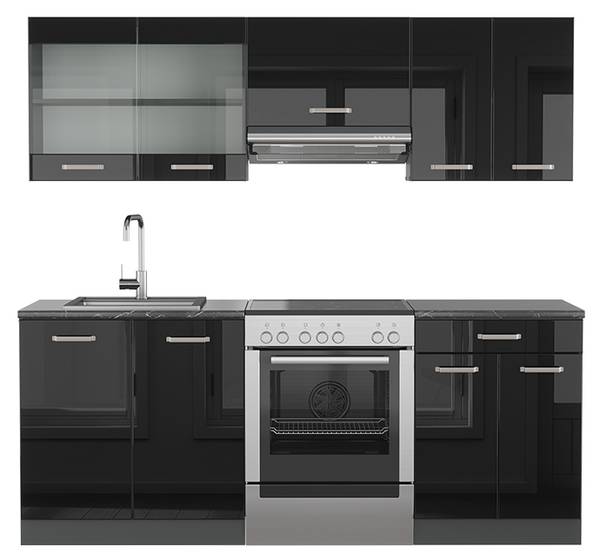 Küchenzeile R-Line 42888 Anthrazit - Hochglanz Schwarz