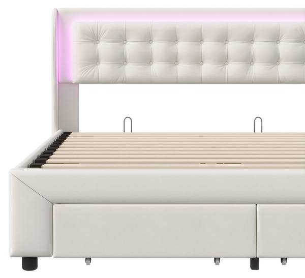 Boxspringbett MI-R02 mit Stauraum Beige - Metall - Massivholz - 165 x 100 x 203 cm