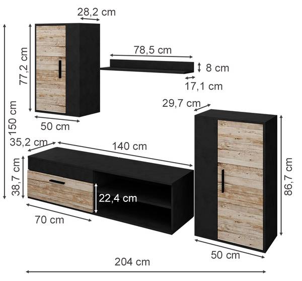 Meuble-paroi Berno 36329 Anthracite - Beige