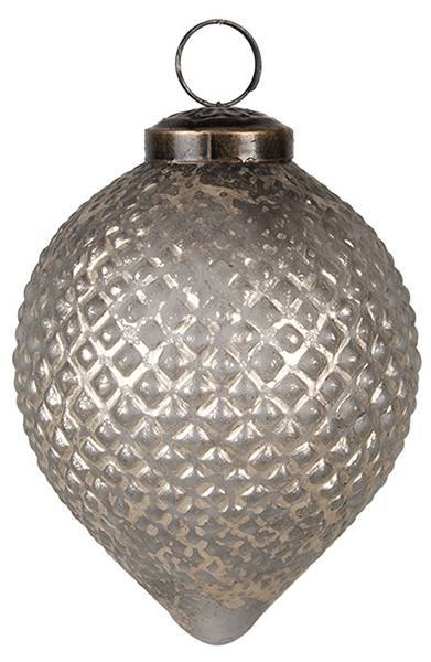 Kerstbal Snow 44280 grijs - glas - 8 x 10 x 8 cm