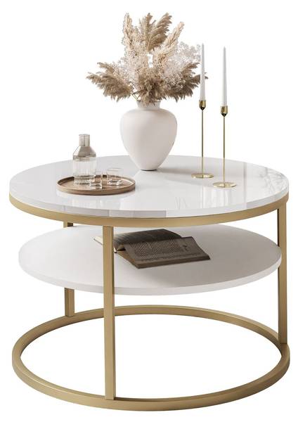 Salontafel CIRI SLIM hoogglans wit - goud