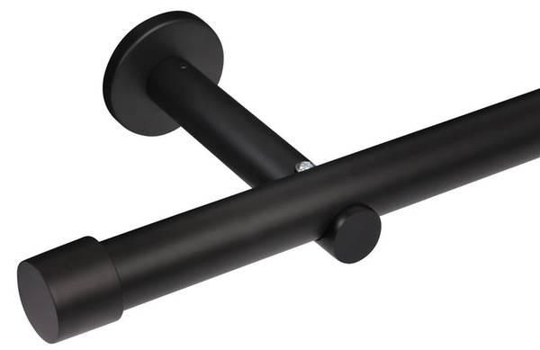 Gardinenstange 1-Lauf Kappe Schwarz - Breite: 60 cm