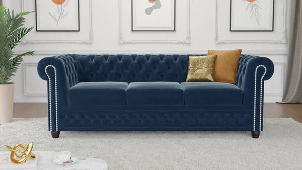 Sofa Karl 3-Sitzer, Chesterfield Marineblau